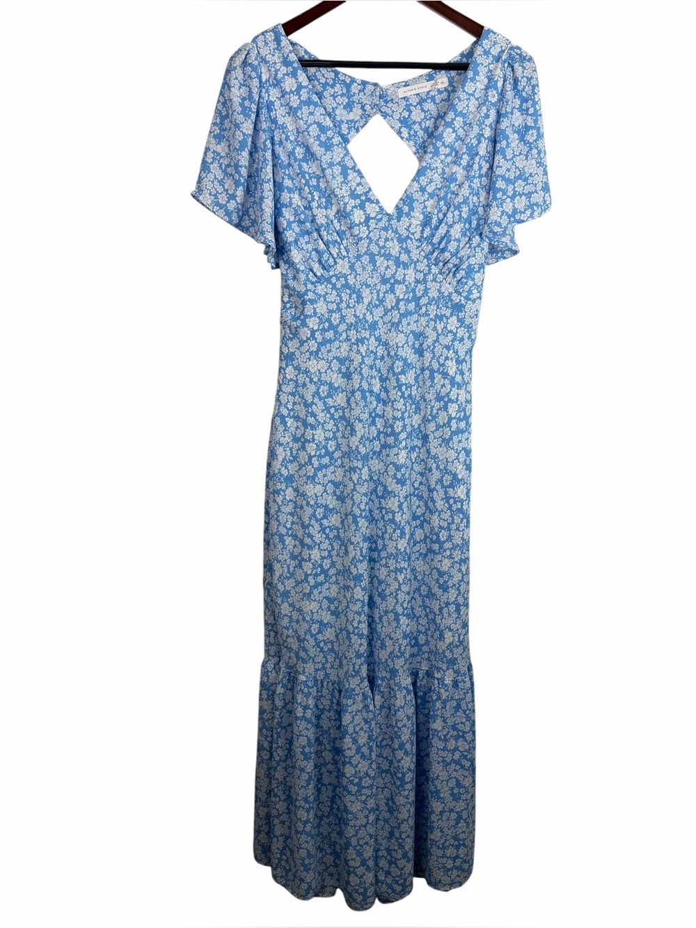 Altar’d State | Bellarosa Blue White Floral Back Cut Out Midi Dress